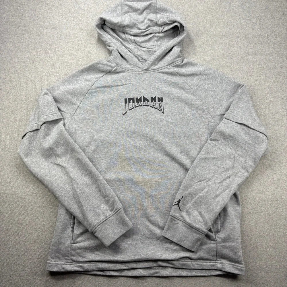 Nike Air Jordan Dri-FIT Hoodie Mens M Gray‎ Double Sided Graphic Fleece Pullover